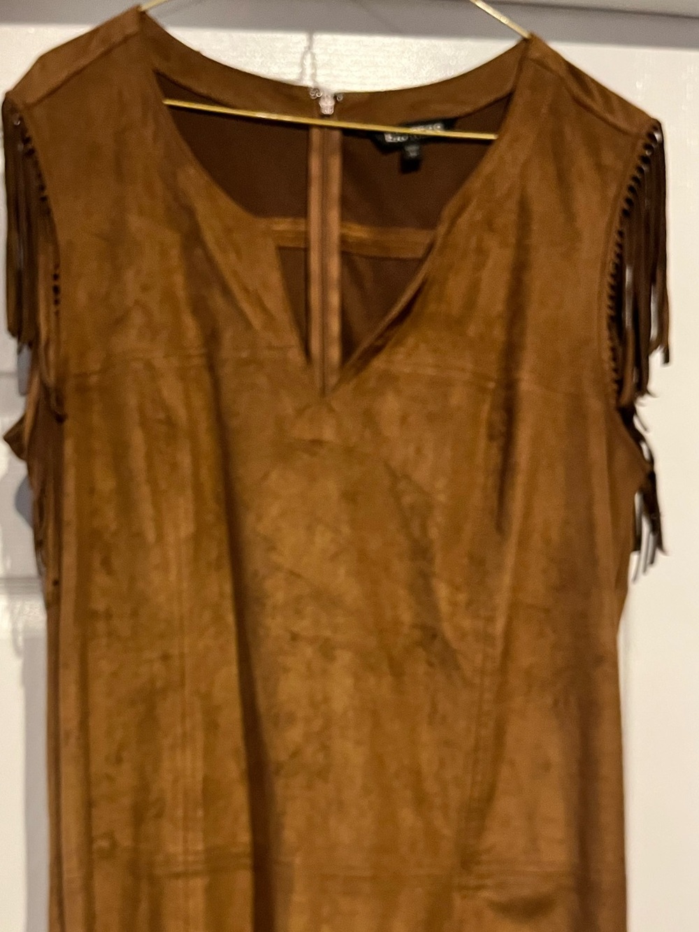 Brown Suede Fringe Midi Skirt